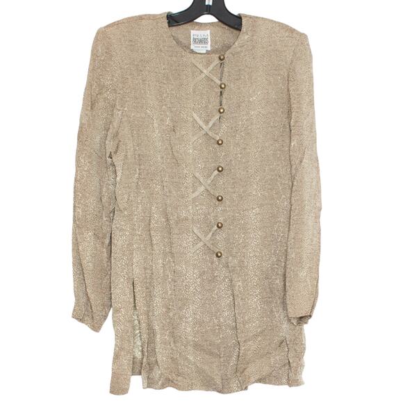 R&M Richards Top Boho Minimalist Cottage Quiet Luxury Button Metallic 8 Petite - Picture 1 of 6